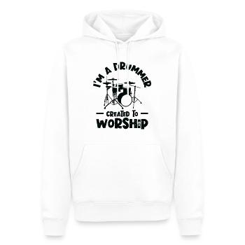 I'm A Drummer Created To Worship Drum Set Drumming - Men’s Premium Organic Hoodie - white - Front - Nico (187cm)