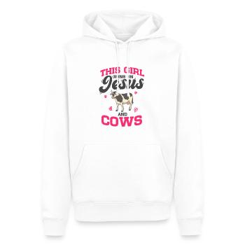Kuh Bauer This Girl Runs On Jesus And Cow - Männer Premium Bio Hoodie - Weiß - Vorne - Nico (187cm)