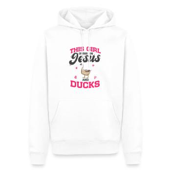 Amateurs de canards Cette fille court sur Jésus et les canards - Sweat à capuche Premium bio Homme - blanc - Devant - Nico (187cm)
