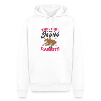 Lapin Lapin Cette Fille Court Sur Jésus Et les Lapins - Sweat à capuche Premium bio Homme - blanc - Devant - Nico (187cm)