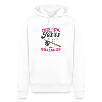 Piscine 8 Cette fille court sur Jésus et le billard - Sweat à capuche Premium bio Homme - blanc - Devant - Nico (187cm)