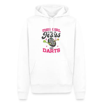 Dartspieler This Girl Runs On Jesus And Darts - Männer Premium Bio Hoodie - Weiß - Vorne - Nico (187cm)