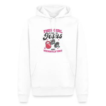 Fitness This Girl Runs On Jesus And Weightlifting - Männer Premium Bio Hoodie - Weiß - Vorne - Nico (187cm)
