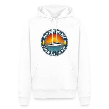 Mein Boot und Bier darum bin ich hier - Männer Premium Bio Hoodie - Weiß - Vorne - Nico (187cm)