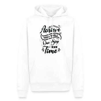 Typographie d’objectif La vie cite un message positif - Sweat à capuche Premium bio Homme - blanc - Devant - Nico (187cm)