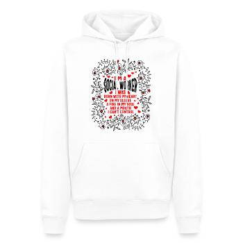 Sozialarbeiter-Shirt, ich wurde mit meinem Herzen geboren - Männer Premium Bio Hoodie - Weiß - Vorne - Nico (187cm)