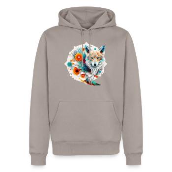 Fox Mandala Colorful Blue Eyes Gift Woman Animals - Men’s Premium Organic Hoodie - taupe - Front - Nico (187cm)