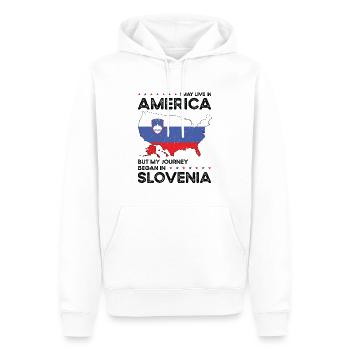 Né: Slovène, Slovénie, Américain, États-Unis - Sweat à capuche Premium bio Homme - blanc - Devant - Nico (187cm)