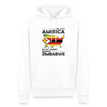 Né à Zimbabwe, Zimbabwe, Américain, États-Unis - Sweat à capuche Premium bio Homme - blanc - Devant - Nico (187cm)