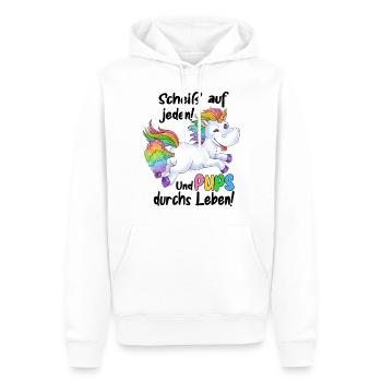 Scheiß auf jeden und Pups durchs Leben - Einhorn - Männer Premium Bio Hoodie - Weiß - Vorne - Nico (187cm)