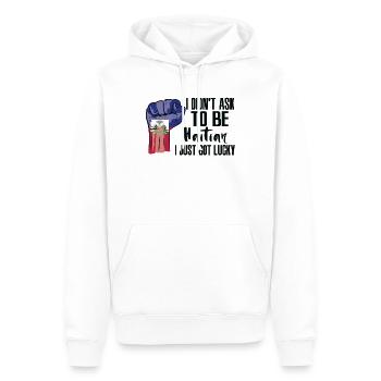 Fierté haïtienne Drapeau haïtien cultivé - Sweat à capuche Premium bio Homme - blanc - Devant - Nico (187cm)