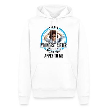 Chemise de frères et sœurs, je suis la plus jeune soeur règles - Sweat à capuche Premium bio Homme - blanc - Devant - Nico (187cm)