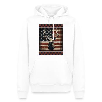 Gealtertes Holz, amerikanische Flagge, Wald-Camouflage-Hirschmarke - Männer Premium Bio Hoodie - Weiß - Vorne - Nico (187cm)