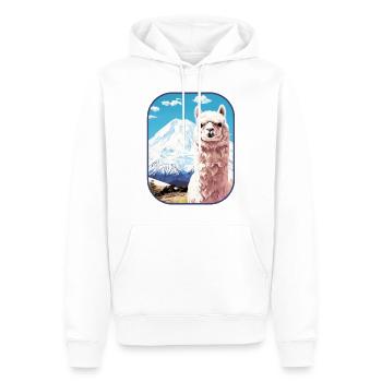 Mount Fuji Alpaca A Scenic Journey T Shirt - Men’s Premium Organic Hoodie - white - Front - Nico (187cm)