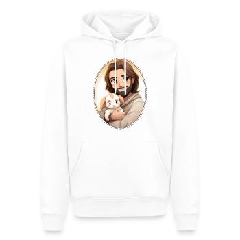 Jesus Snuggling Anime Character T Shirt, - Men’s Premium Organic Hoodie - white - Front - Nico (187cm)