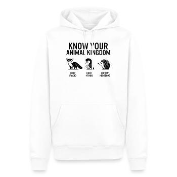 Dschungel-Shirt, kenne dein Tierreich Fuchs-Eule - Männer Premium Bio Hoodie - Weiß - Vorne - Nico (187cm)