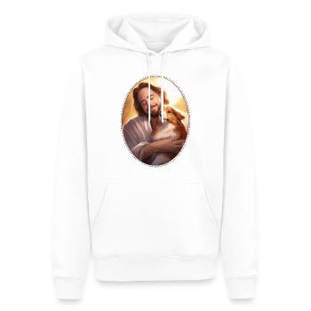 Jesus Kuscheln Corgi T-Shirt, christliches Tier - Männer Premium Bio Hoodie - Weiß - Vorne - Nico (187cm)