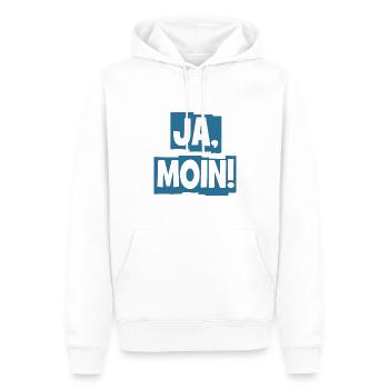 Ja Moin! - Guten Morgen - Nordsee - Ostsee - Anker - Männer Premium Bio Hoodie - Weiß - Vorne - Nico (187cm)