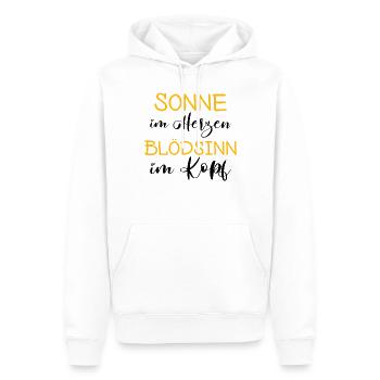 Sonne im Herzen - Blödsinn im Kopf - Männer Premium Bio Hoodie - Weiß - Vorne - Nico (187cm)