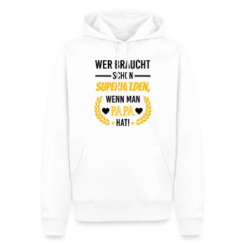 Wer braucht schon Superhelden, wenn man Papa hat - Männer Premium Bio Hoodie - Weiß - Vorne - Nico (187cm)