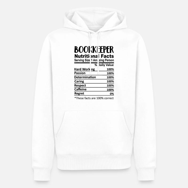 Comptable Nutrition Facts Drôle - Sweat à capuche Premium bio Homme - blanc