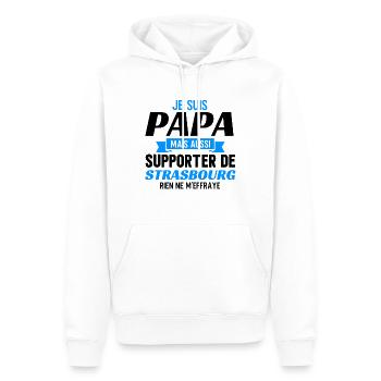 papa supporter Strasbourg - Sweat à capuche Premium bio Homme - blanc - Devant - Nico (187cm)