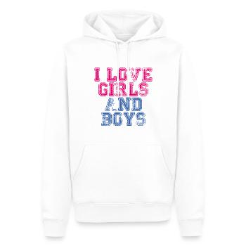 J’aime les filles et les garçons - Sweat à capuche Premium bio Homme - blanc - Devant - Nico (187cm)