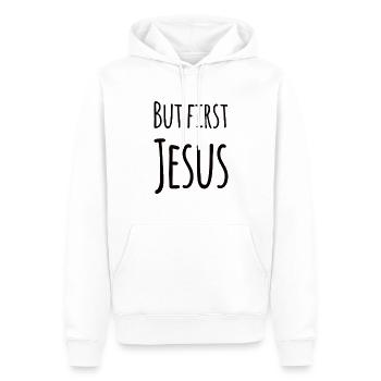 But First Jesus - Männer Premium Bio Hoodie - Weiß - Vorne - Nico (187cm)