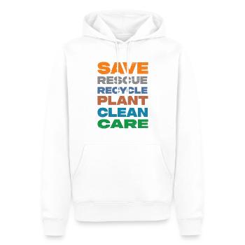 Save Rescue Recycle Plant Clean Care - Männer Premium Bio Hoodie - Weiß - Vorne - Nico (187cm)