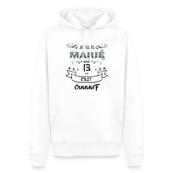 Marié depuis 13 ans rien ne m'effraie - Sweat à capuche Premium bio Homme - blanc - Devant - Nico (187cm)