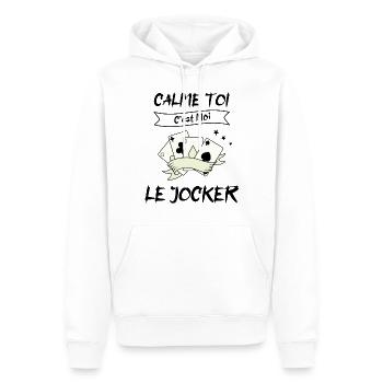 calme toi c'est moi le jocker - Sweat à capuche Premium bio Homme - blanc - Devant - Nico (187cm)