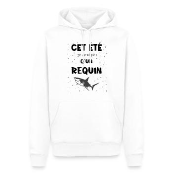cet été je serai pire qu'un requin - Sweat à capuche Premium bio Homme - blanc - Devant - Nico (187cm)