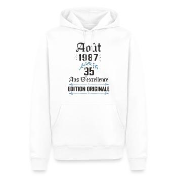 35 ans anniversaire aout 1987 - Sweat à capuche Premium bio Homme - blanc - Devant - Nico (187cm)