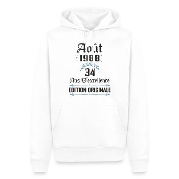 34 ans anniversaire aout 1988 - Sweat à capuche Premium bio Homme - blanc - Devant - Nico (187cm)