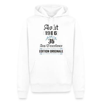 36 ans anniversaire aout 1986 - Sweat à capuche Premium bio Homme - blanc - Devant - Nico (187cm)