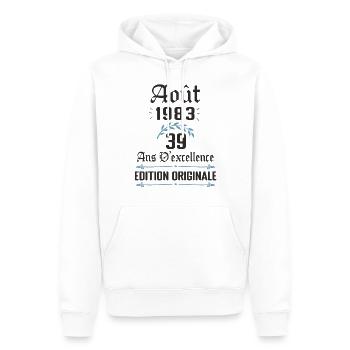 39 ans anniversaire aout 1983 - Sweat à capuche Premium bio Homme - blanc - Devant - Nico (187cm)