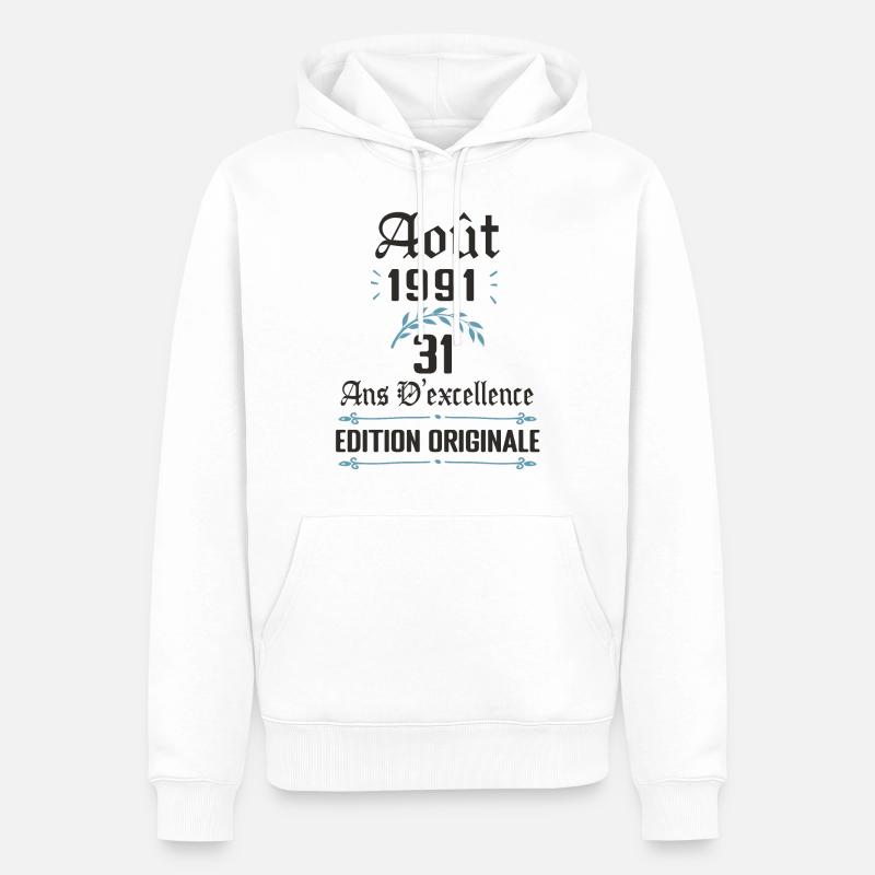 31 ans anniversaire aout 1991 - Sweat à capuche Premium bio Homme - blanc