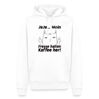 Ja Ja Moin Fresse Halten Kaffee her! Lustige Katze - Männer Premium Bio Hoodie - Weiß - Vorne - Nico (187cm)