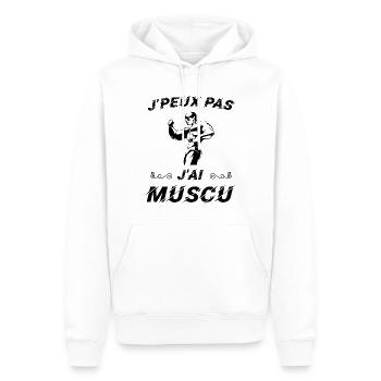 J peux pas j ai muscu - Sweat à capuche Premium bio Homme - blanc - Devant - Nico (187cm)