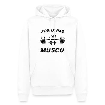 J peux pas j ai muscu - Sweat à capuche Premium bio Homme - blanc - Devant - Nico (187cm)