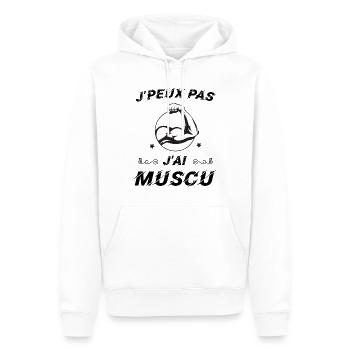 J peux pas j ai muscu - Sweat à capuche Premium bio Homme - blanc - Devant - Nico (187cm)