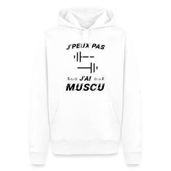 J peux pas j ai muscu - Sweat à capuche Premium bio Homme - blanc - Devant - Nico (187cm)