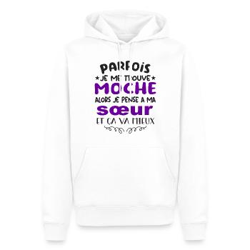 parfois je me trouve moche alors je pense à sœur - Sweat à capuche Premium bio Homme - blanc - Devant - Nico (187cm)