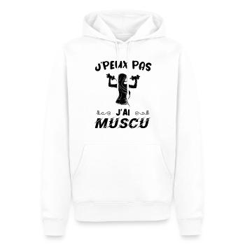 J peux pas j ai muscu - Sweat à capuche Premium bio Homme - blanc - Devant - Nico (187cm)