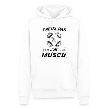 J peux pas j ai muscu - Sweat à capuche Premium bio Homme - blanc - Devant - Nico (187cm)