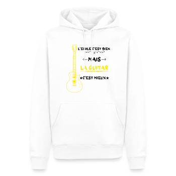 l'école c'est bien mais la guitar c'est mieux - Sweat à capuche Premium bio Homme - blanc - Devant - Nico (187cm)