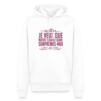 je veux que notre couple dure surprends-moi. - Sweat à capuche Premium bio Homme - blanc - Devant - Nico (187cm)