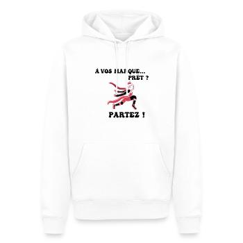 À vos marques.. Prêts? Partez! - Sweat à capuche Premium bio Homme - blanc - Devant - Nico (187cm)