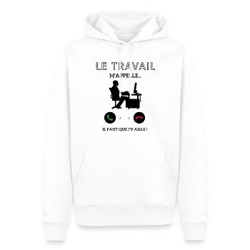 Le travail m'appelle faut que j'y aille ! - Sweat à capuche Premium bio Homme - blanc - Devant - Nico (187cm)
