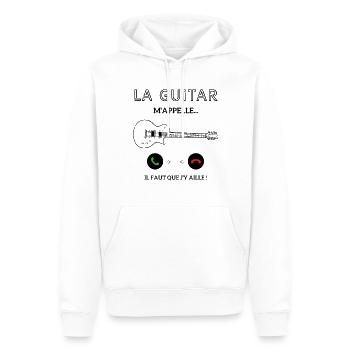 la guitare appelle il faut que j'y aille - Sweat à capuche Premium bio Homme - blanc - Devant - Nico (187cm)
